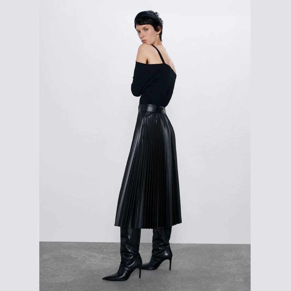 LAST ONE!!! ZARA Faux Leather Pleated Midi Skirt - Picture 8 of 12
